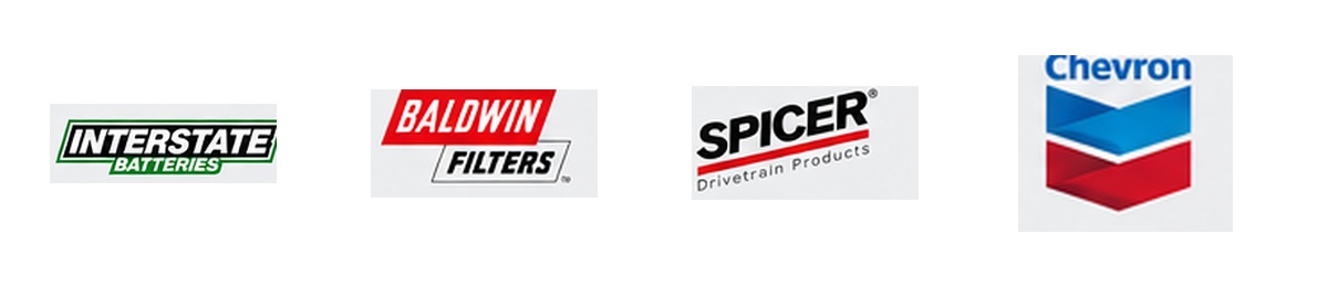 Interstate Batteries, Baldwin Filters, Spicer and Chevron product-family logos